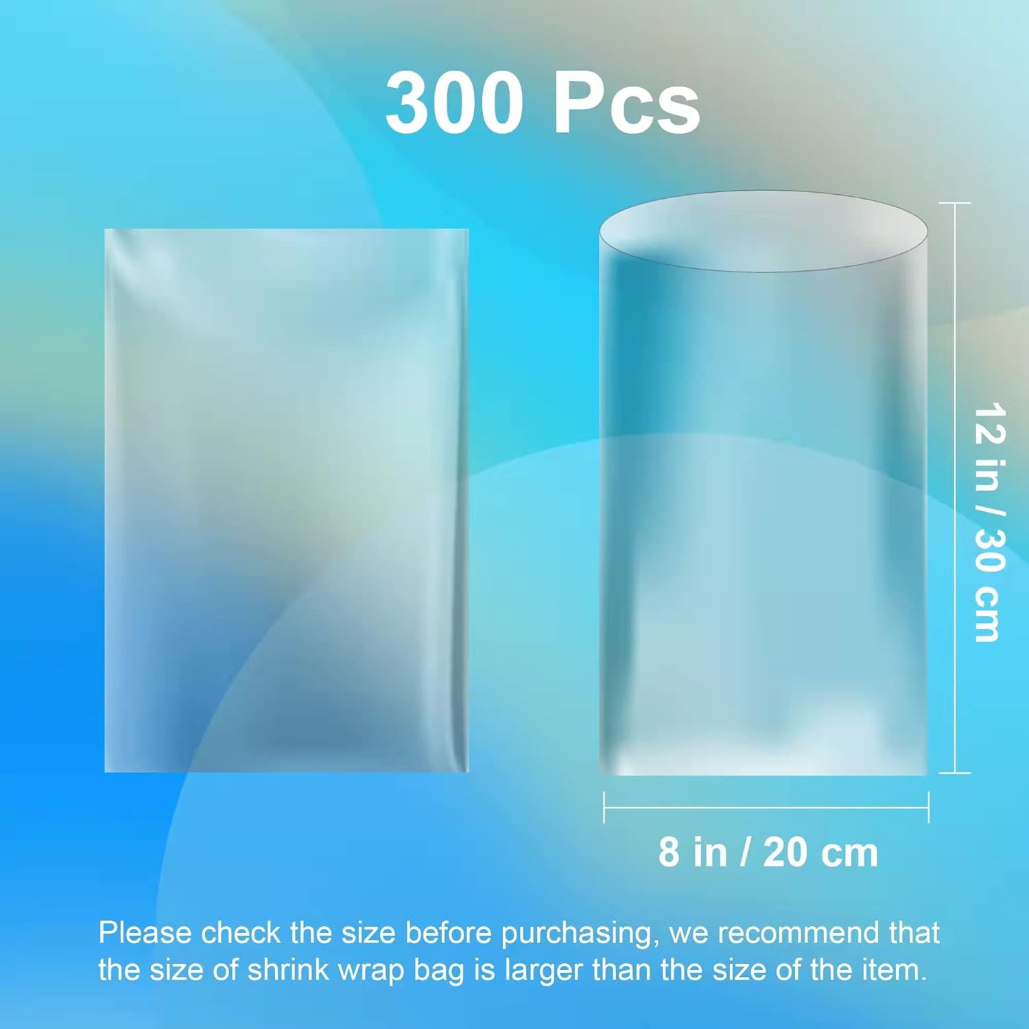 AOUKAR Shrink Wrap Bags 300Pcs 8x12 Inch Clear PVC Heat Sealing Wrap for Packaging