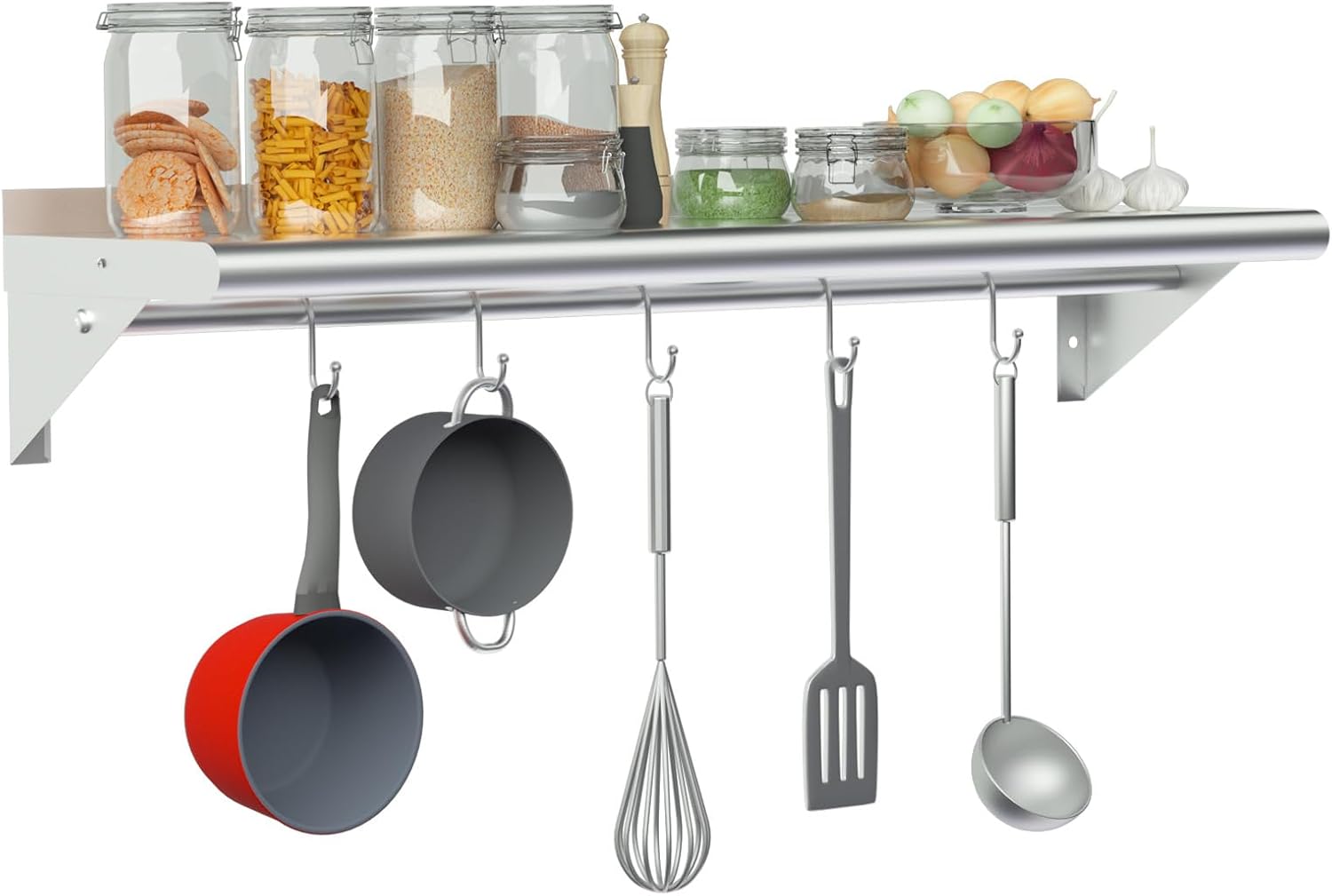 Treshin Stainless Steel Shelf with 5 Hooks 14x48 Inches
