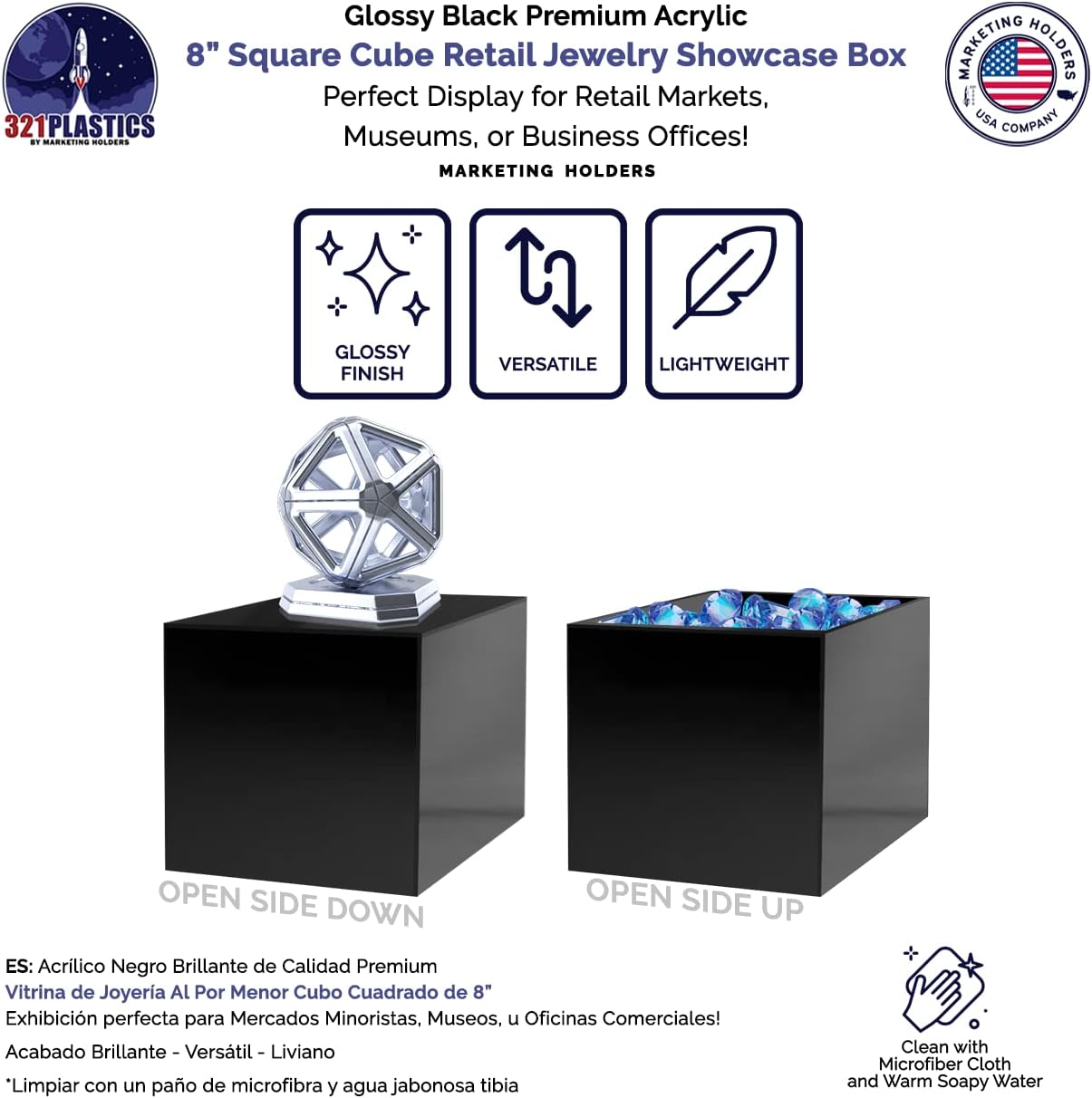 8 Inch Glossy Black Acrylic Display Riser Box No Lid