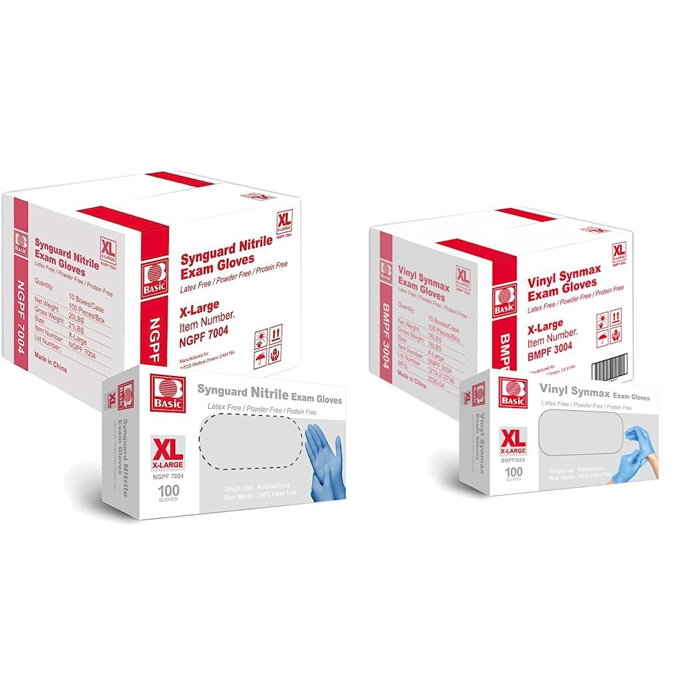 Basic Medical Nitrile Exam Gloves Case of 1000 Xtra Large