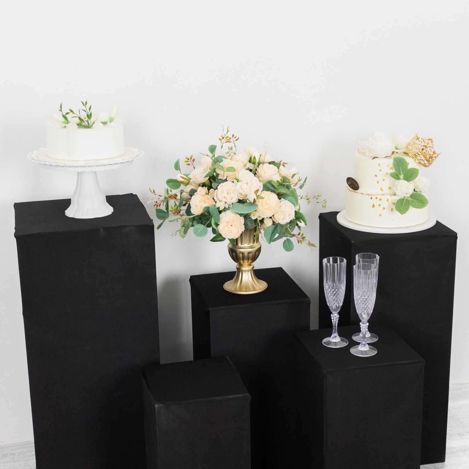 Tableclothsfactory Set of 5 Black Spandex Rectangular Display Box Covers