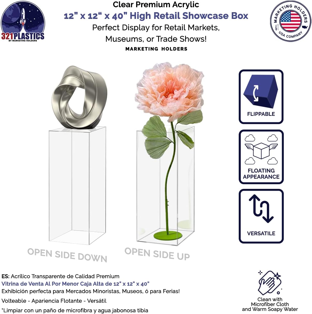 Clear Platform Display Box 12x12x40 Inch Pedestal Cube No Lid