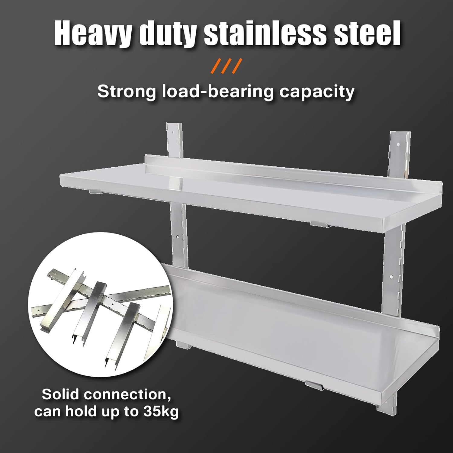 DULNICE Stainless Steel Shelf 394 x 126 Commercial Floating Wall Shelf with Brackets 154lbs Capacity