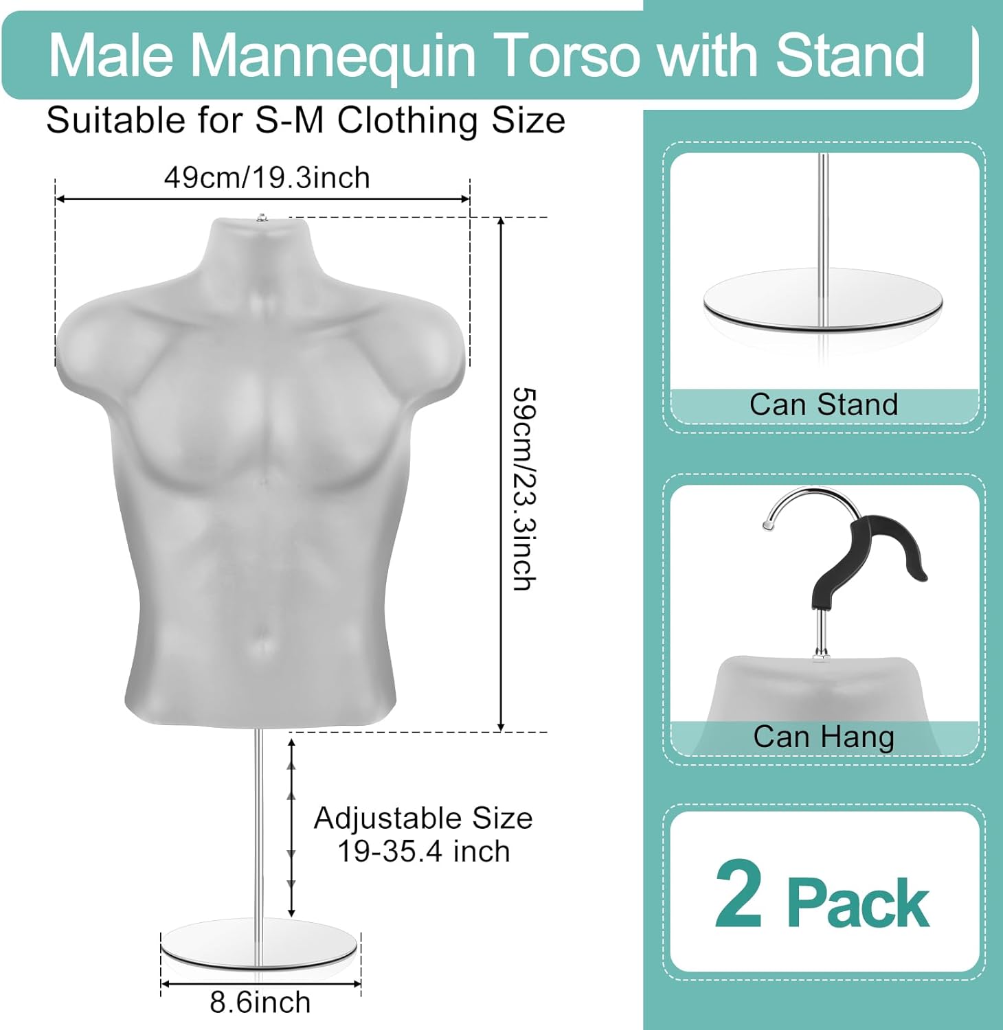 Geetery 2 Pack Male Mannequin Torso with Stand