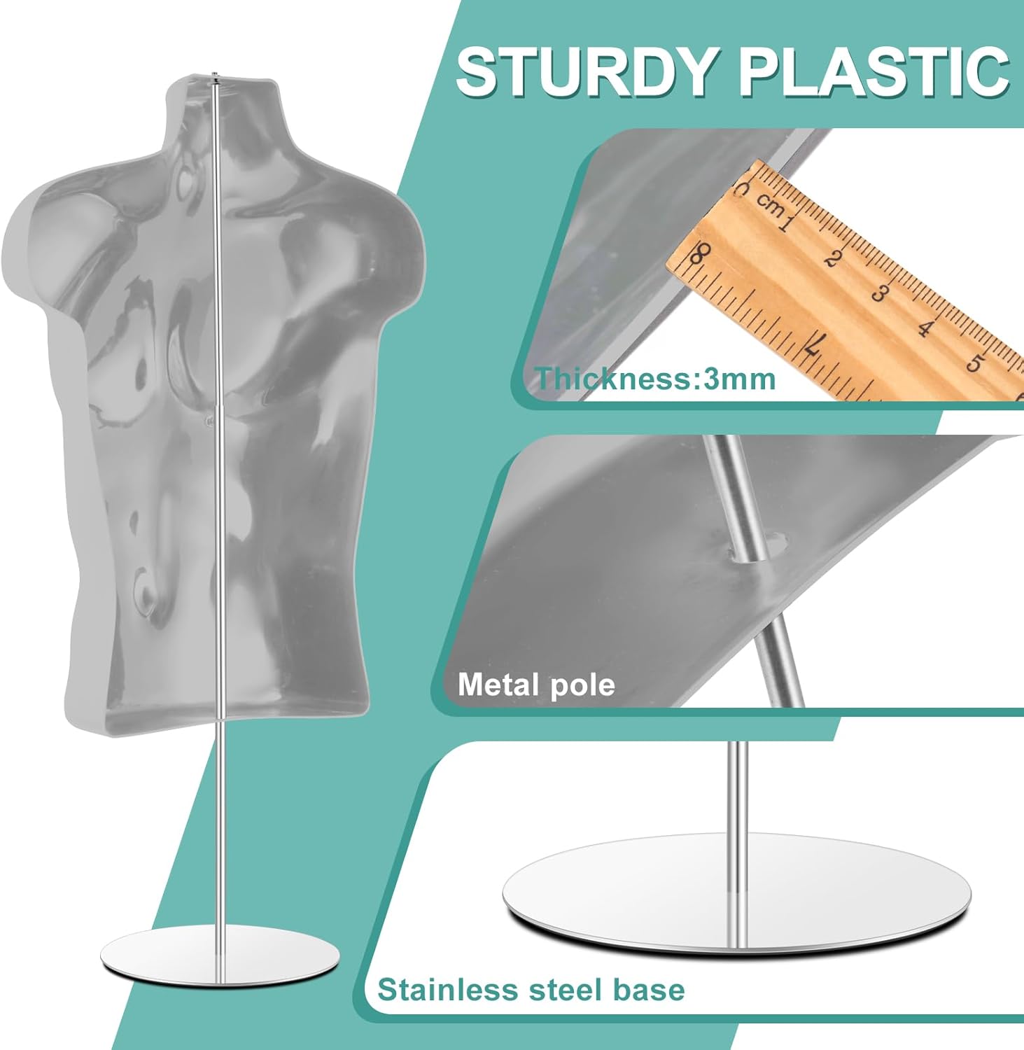 Geetery 2 Pack Male Mannequin Torso with Stand