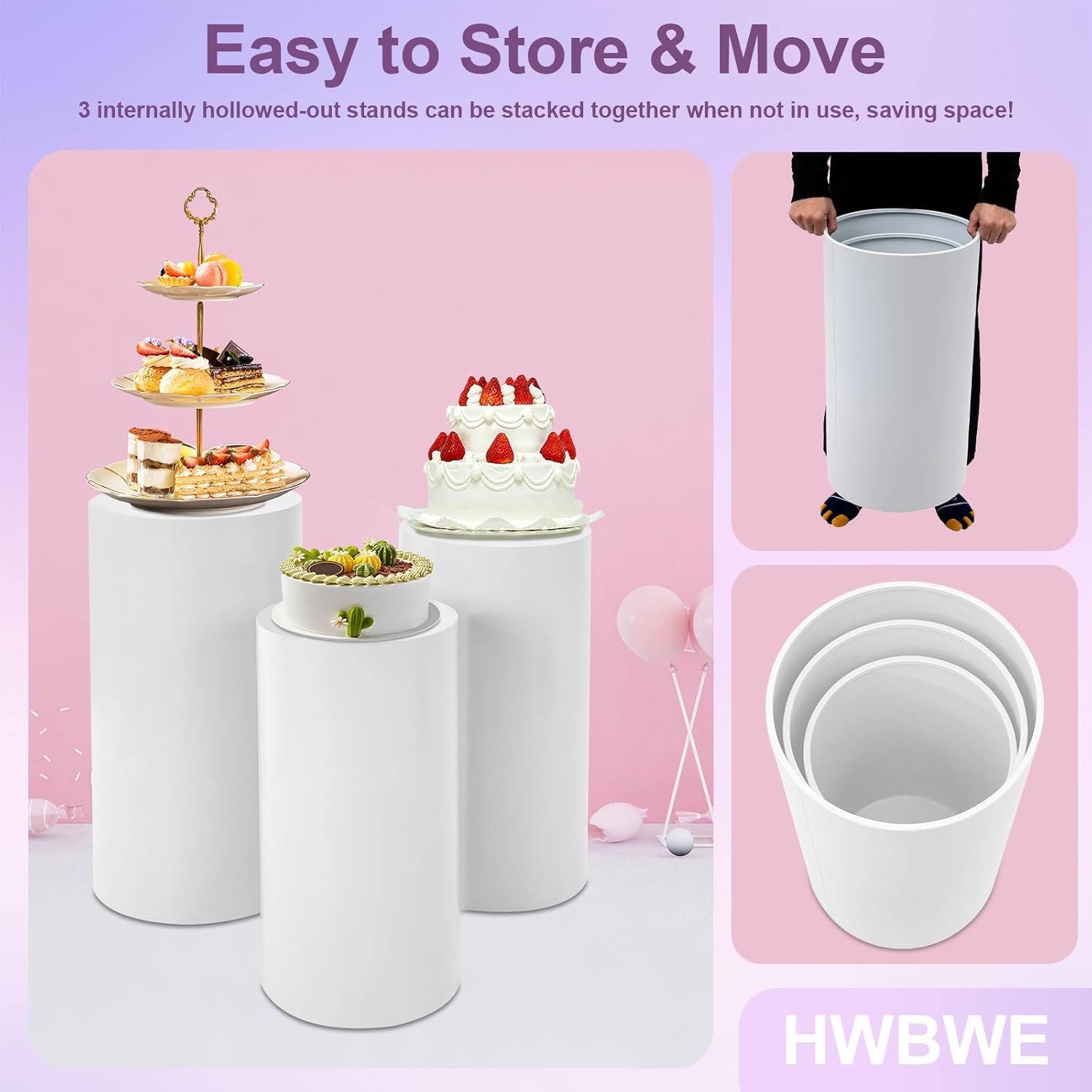 3 Pcs Cylinder Stands for Party Decor and Cake Displays
