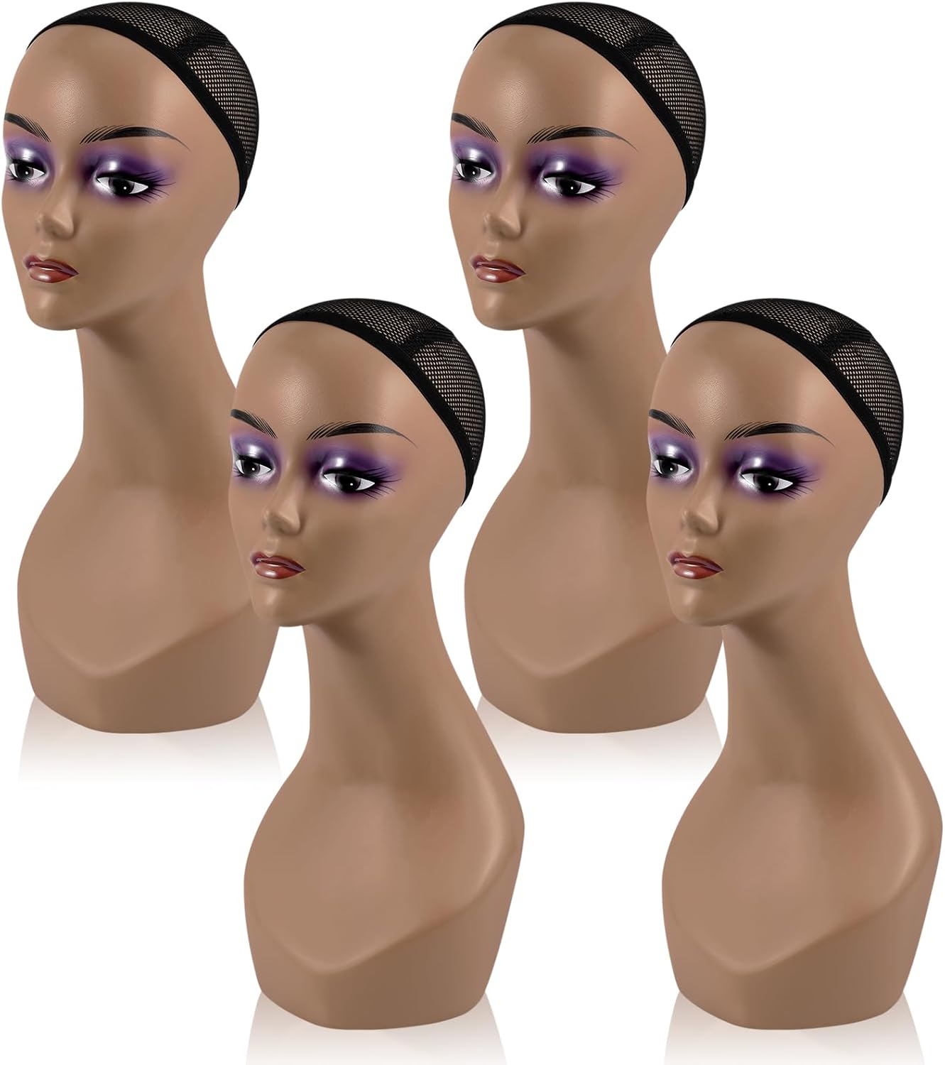 Leinuosen 4 Pcs Realistic Mannequin Head for Wigs Display Black 19 Inches