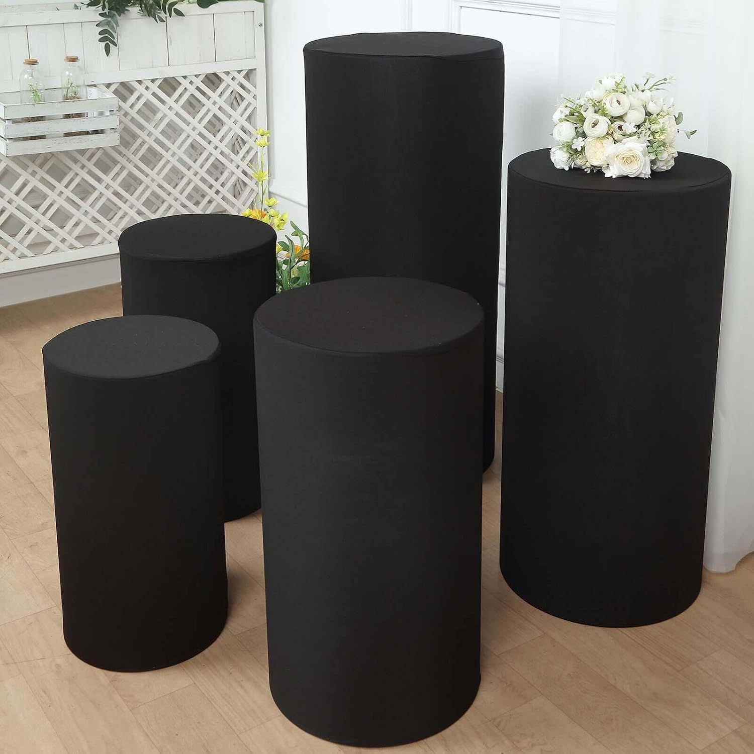 Efavormart Set Of 5 Black Spandex Cylinder Display Stands