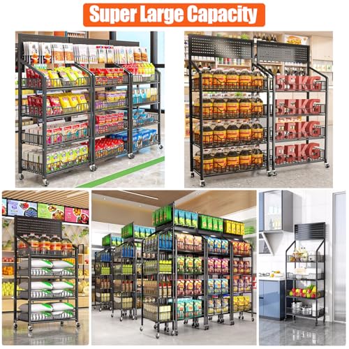 4 Tier Supermarket Snack Display Rack with 12 Hooks and 4 Wheels