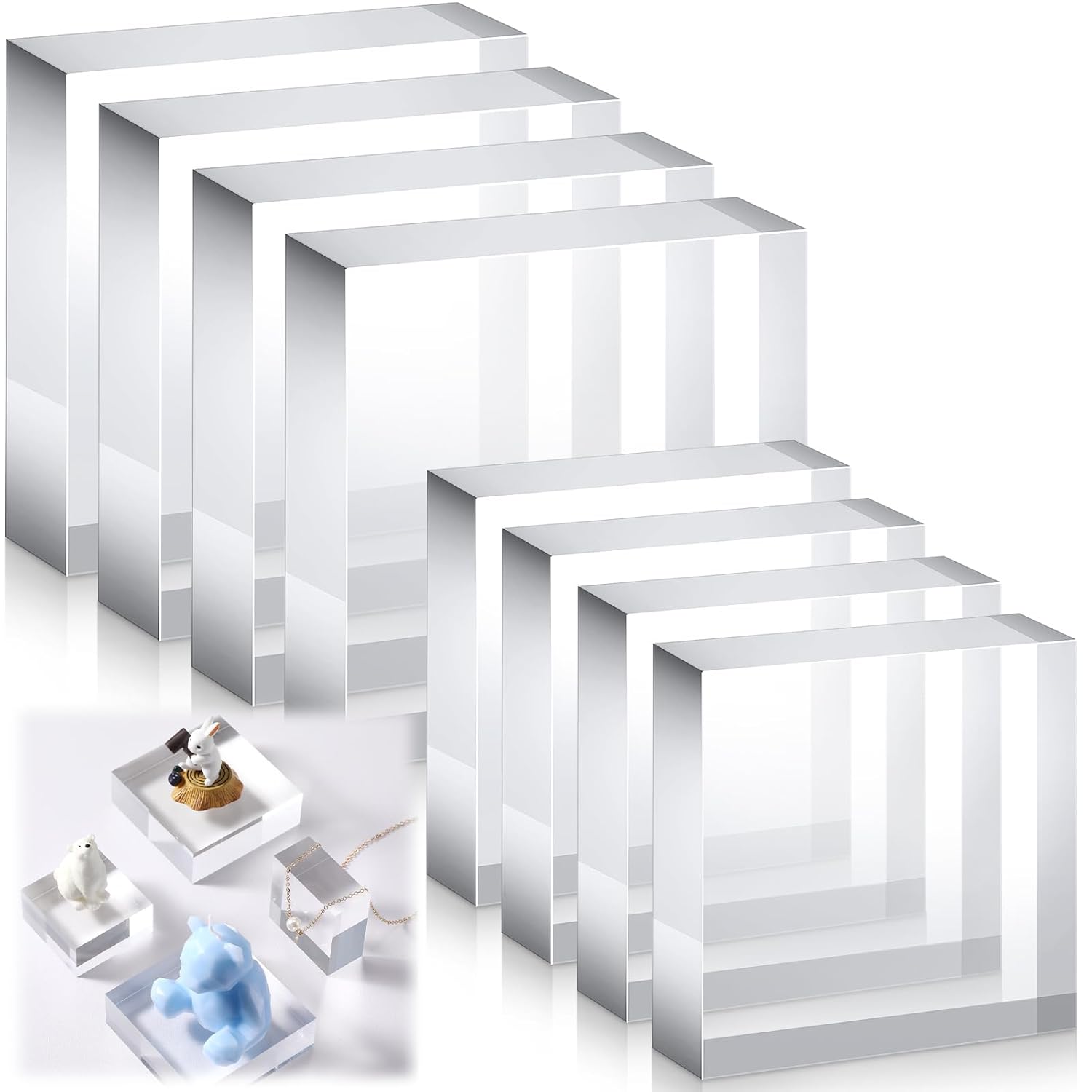 Vicenpal 8 Pcs Acrylic Cube Jewelry Display Stand Set