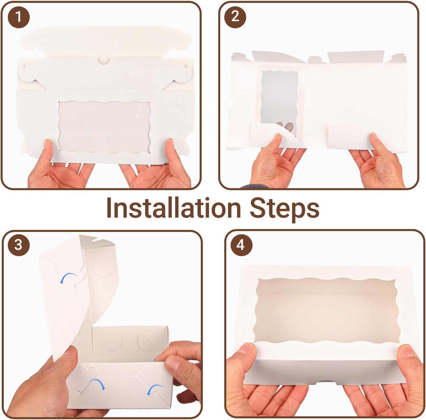 ROSPAKTEK 100pcs 7x43x2in White Bakery Boxes with Window for Cookies Macarons and Chocolate Truffles