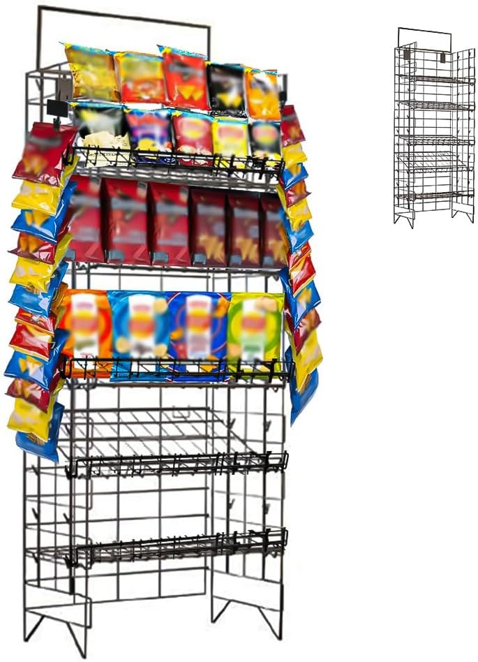 STEELAID Chip Display Rack 5 Adjustable Shelves 48 Clips 18x14x60