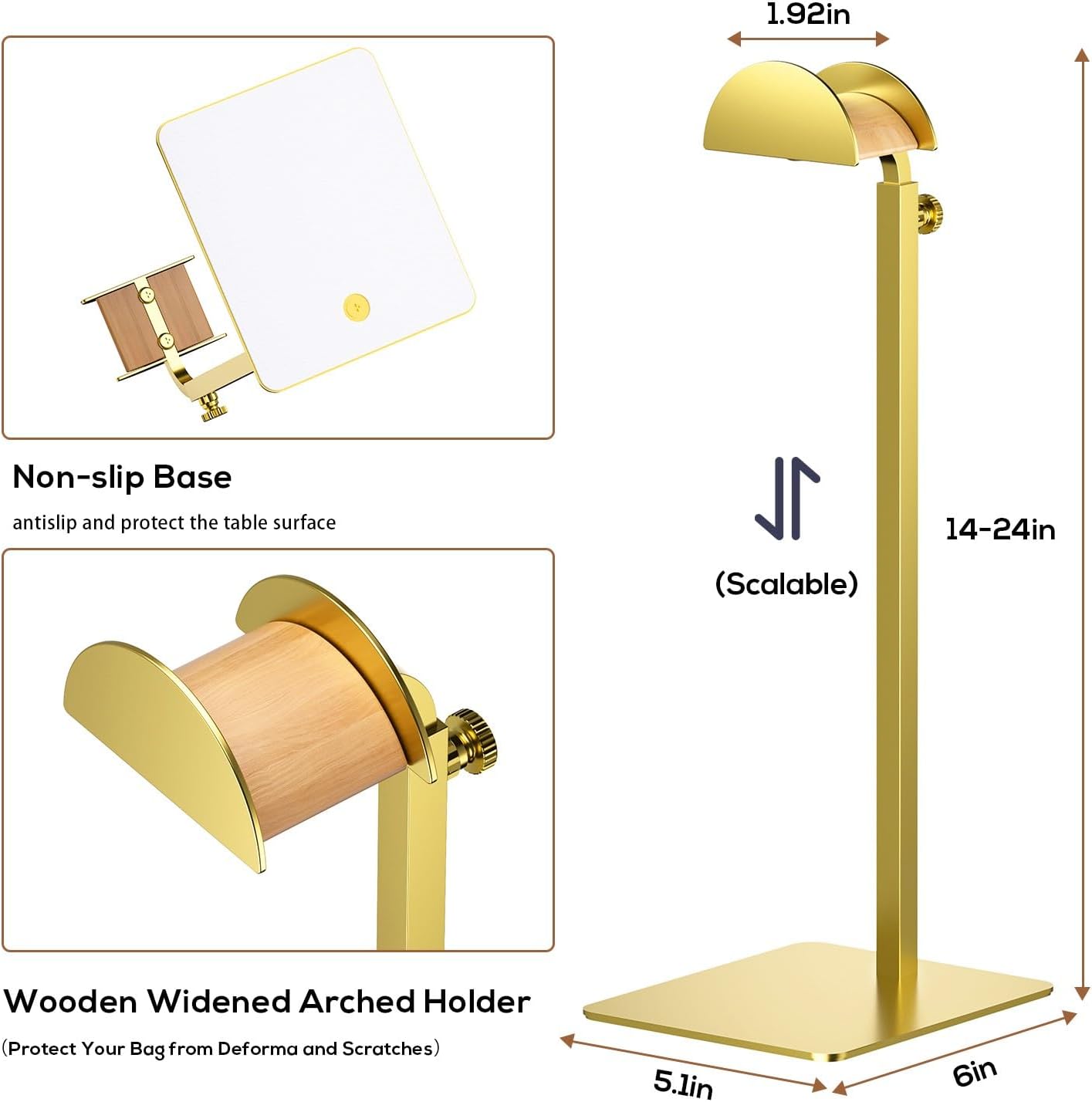 2 Pack Gold Purse Display Stand for Vanities and Retail