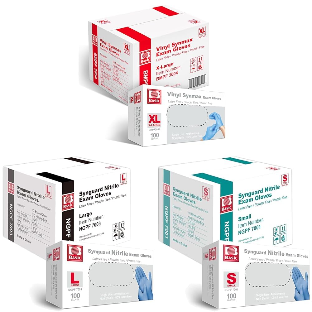 Basic Synmax Vinyl Nitrile Exam Gloves - Latex-Free Powder-Free - 1000 pcs Case