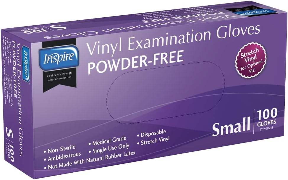 Inspire Exam Grade Stretch Vinyl Gloves 100 Count Small