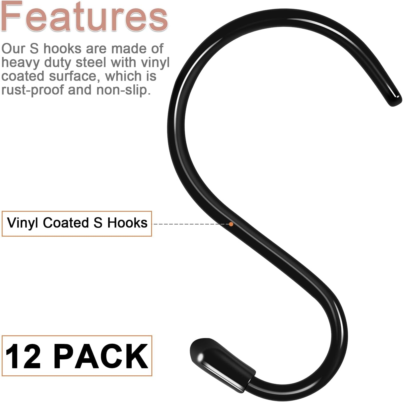 12 Pack 4 Inch Heavy Duty S Hooks Black