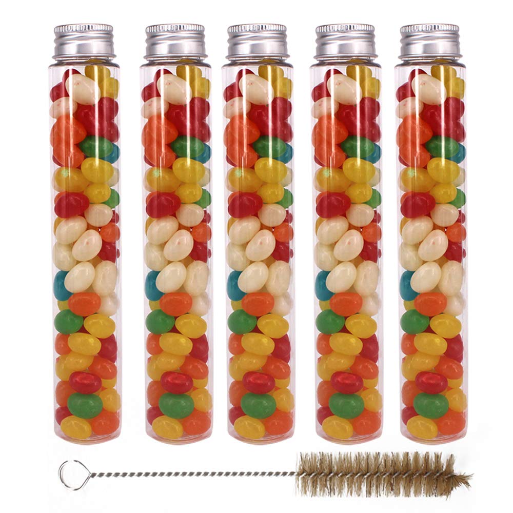 15 Pack Clear Plastic Test Tubes with Screw Caps and Brush