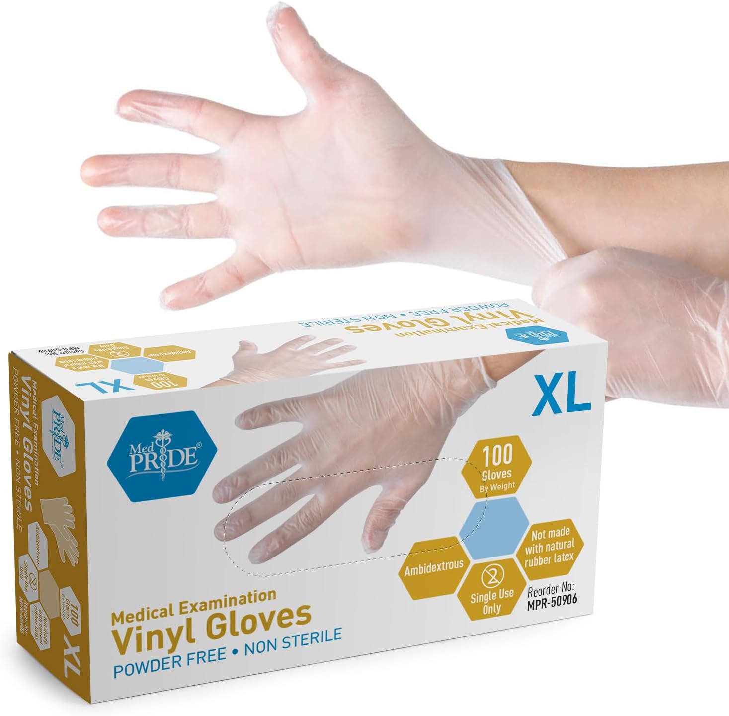 MED PRIDE Medical Vinyl Exam Gloves X-Large 100 Count
