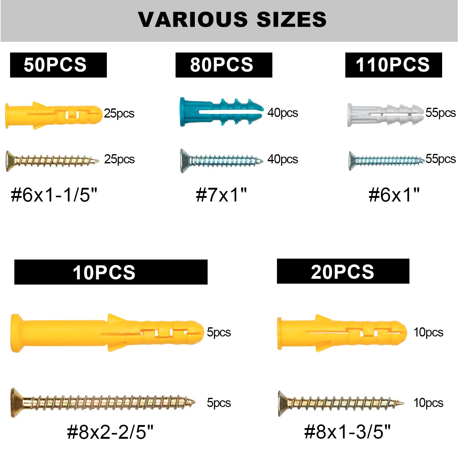 KURUI Drywall Anchors and Screws Assortment Kit 270PCS
