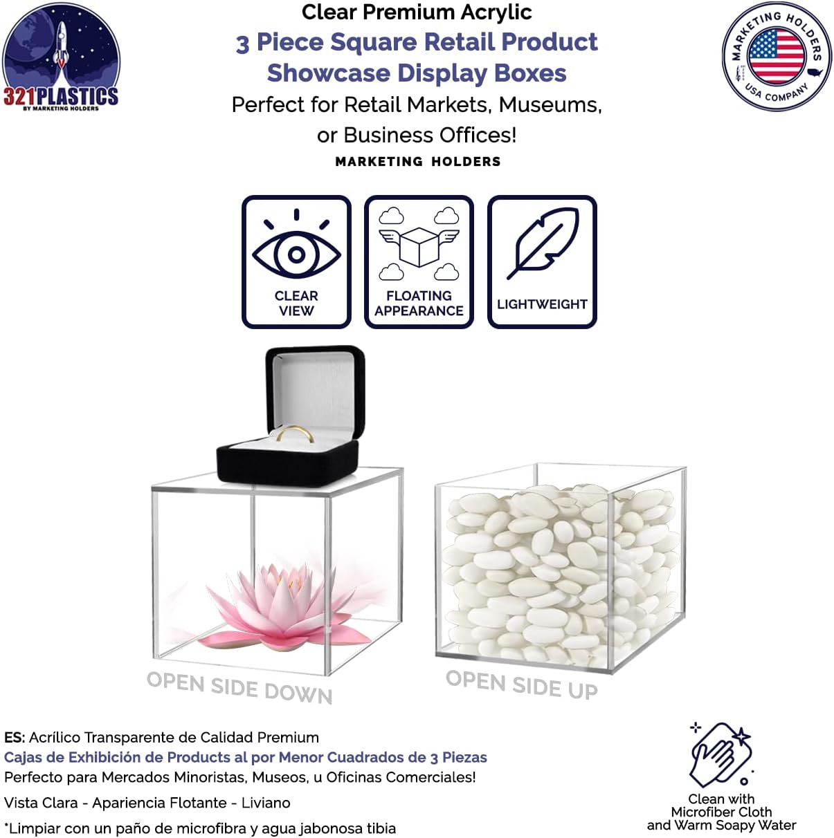 3 Piece Clear Display Riser Boxes for Retail Use