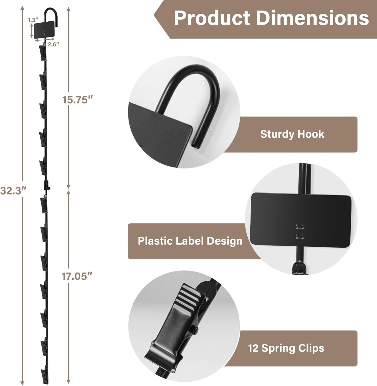 Hanging Chip Display Rack with 12 Clips - 4 Pack Black with Headers