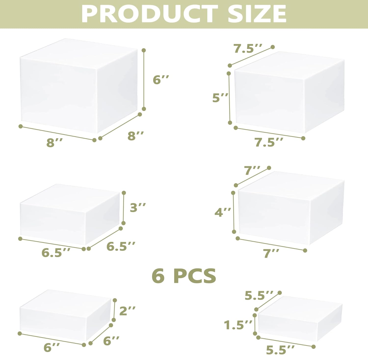 6Pcs White Acrylic Display Cube Risers for Buffet