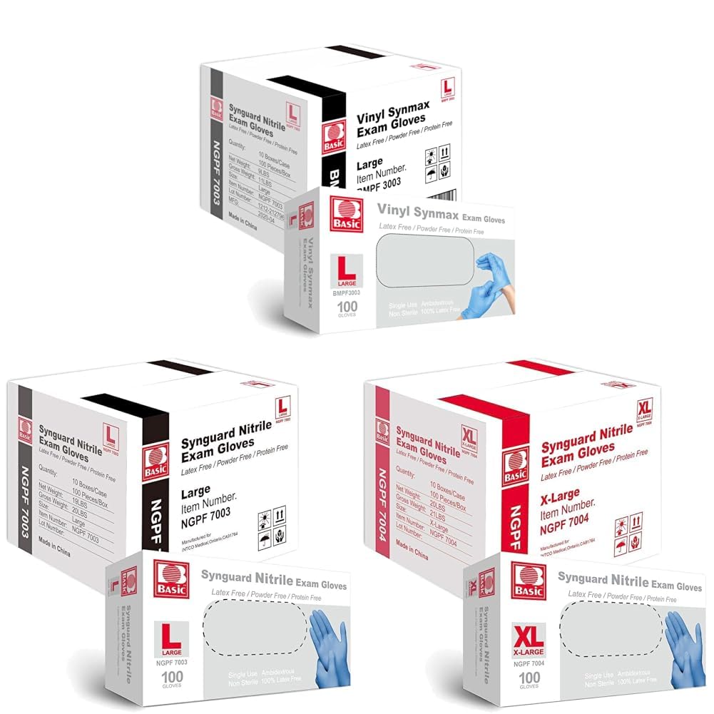 Basic Medical Vinyl Nitrile Exam Gloves - Latex-Free Powder-Free Xtra Large Case of 1000