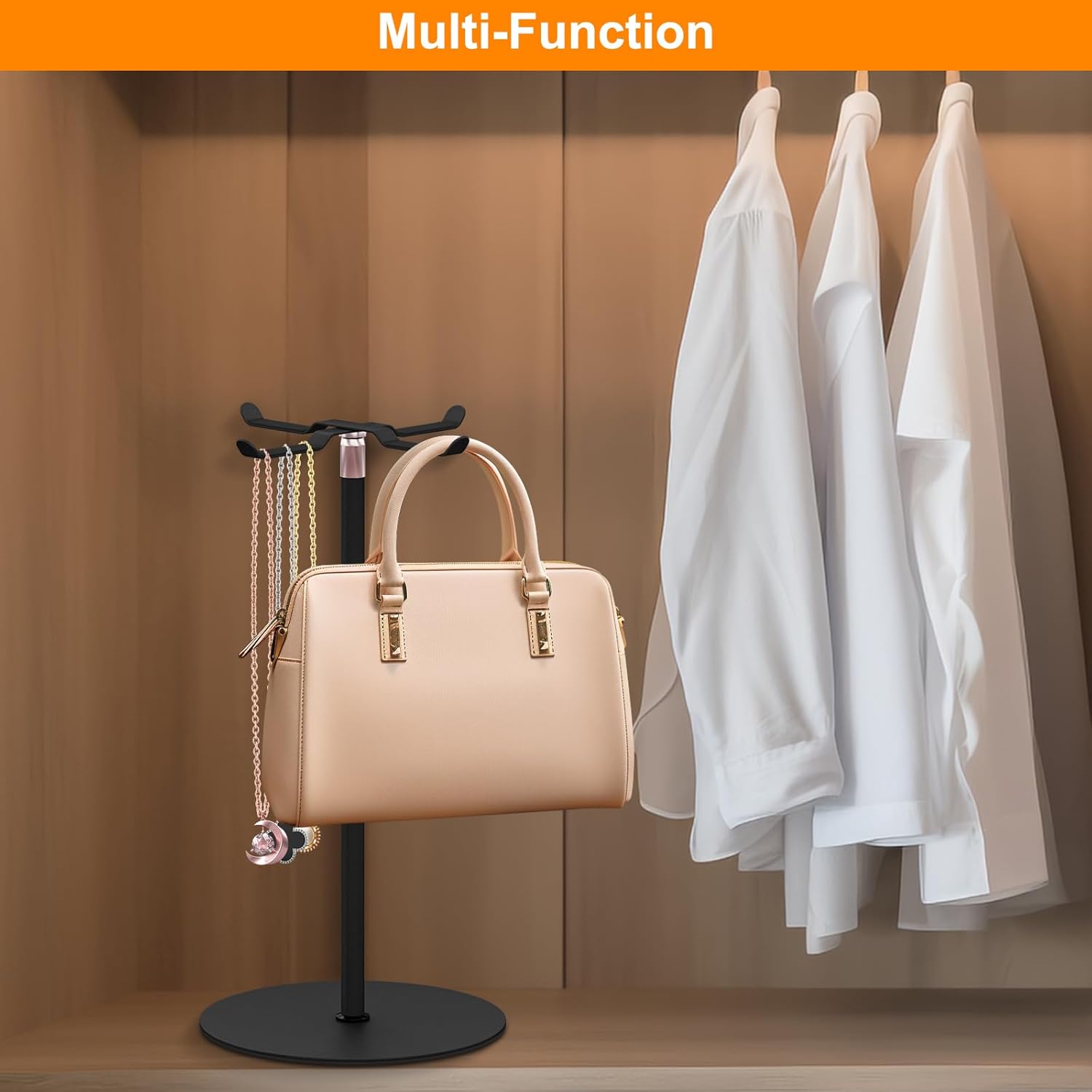 Demao Adjustable Height Purse Display Stand 2 Pack Black Metal