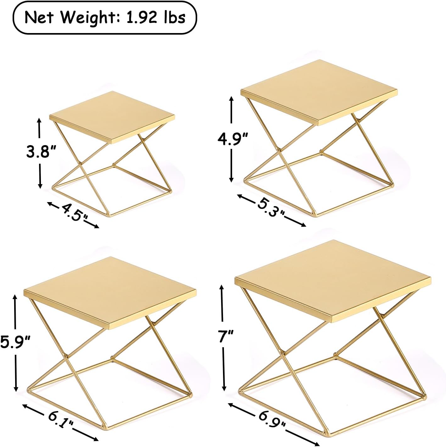 4 Piece Brass Square Display Risers Set