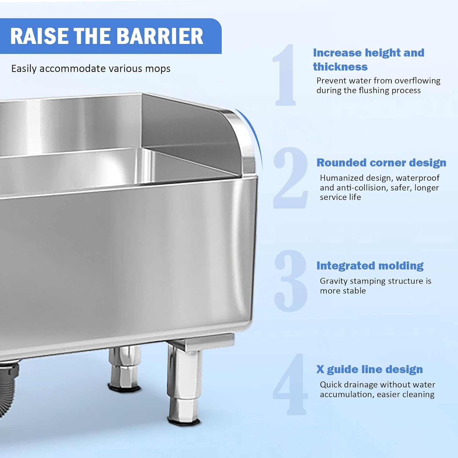 Commercial Floor Mop Sink Stainless Steel Cleaning Basin Vertical Sewage Tank for Laundry and Industrial Use