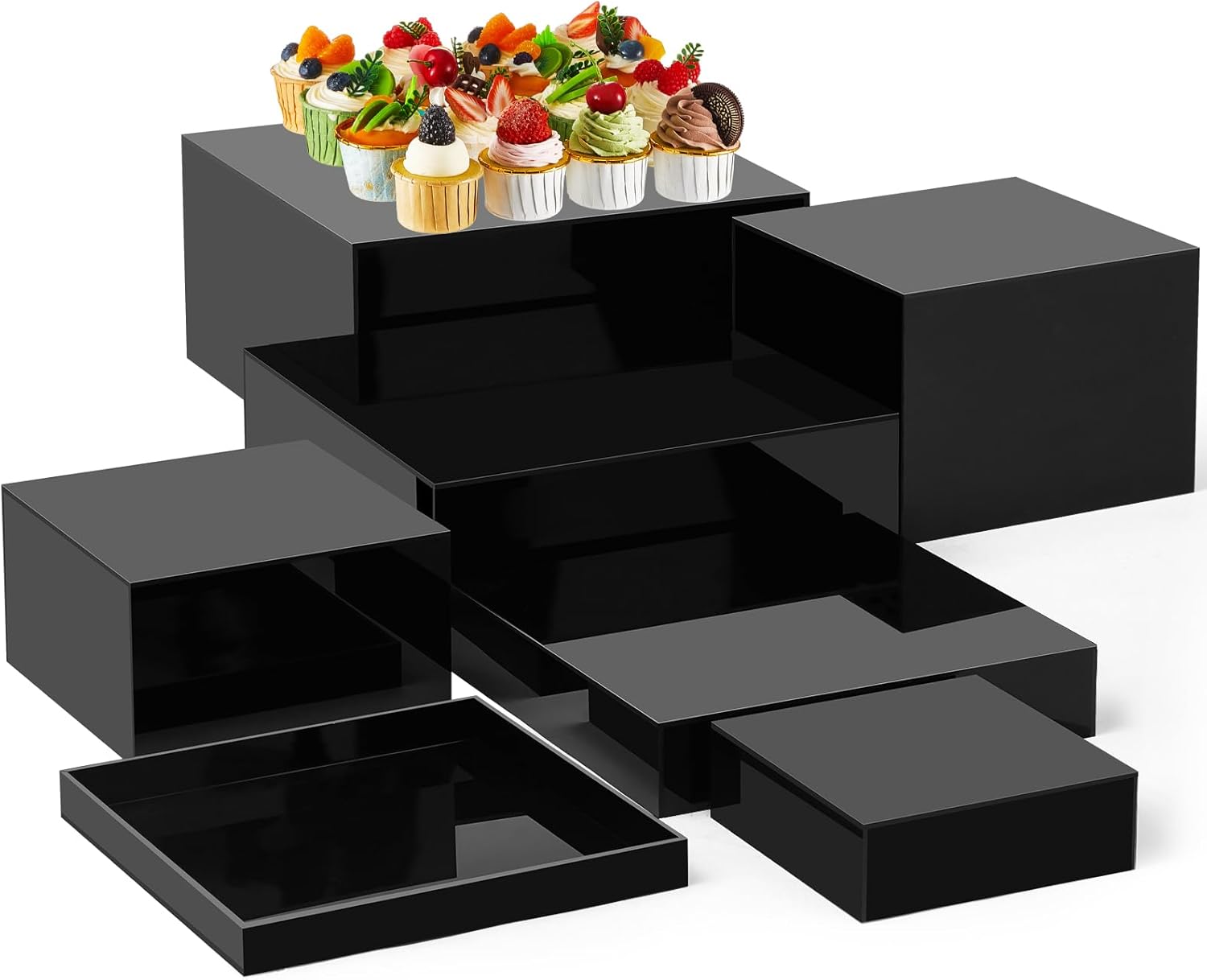 Leinuosen 7 Pcs Large Buffet Risers Set Black