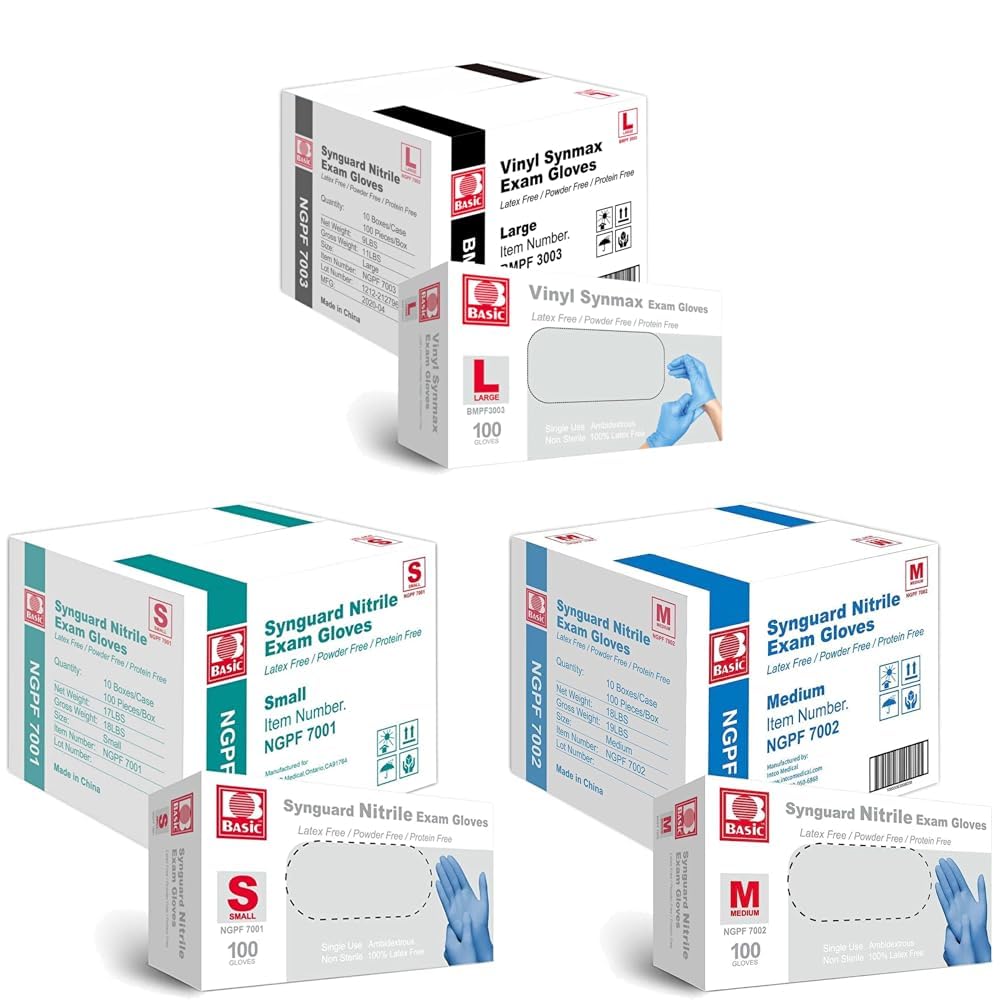 Basic Medical Vinyl Nitrile Exam Gloves - Latex-Free Powder-Free - Medium 1000pcs Case