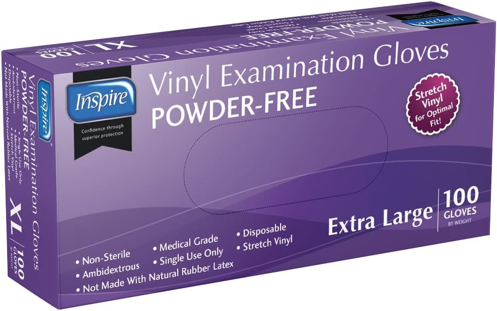 Inspire Exam Grade Vinyl Gloves Extra Large 100 Count