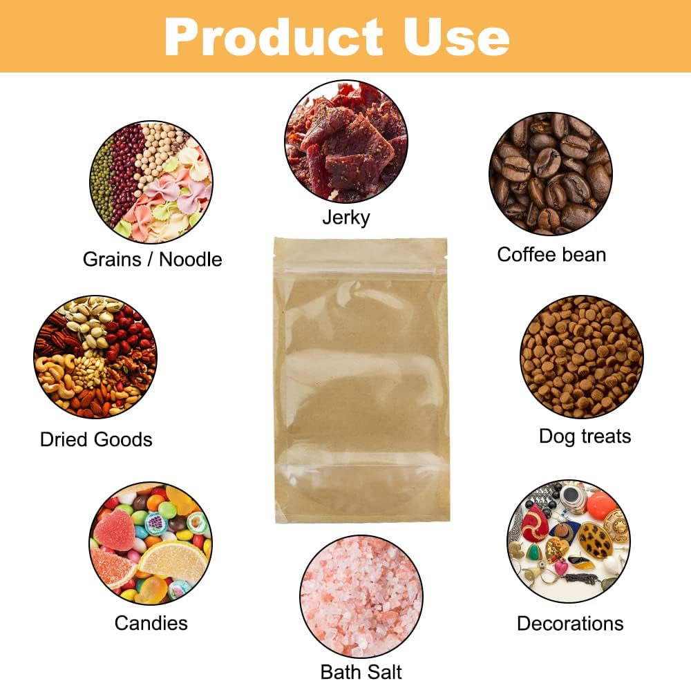 BEISHIDA Reusable Self-Sealing Ziplock Pouches 5x8 Inch Pack of 50 Kraft Brown