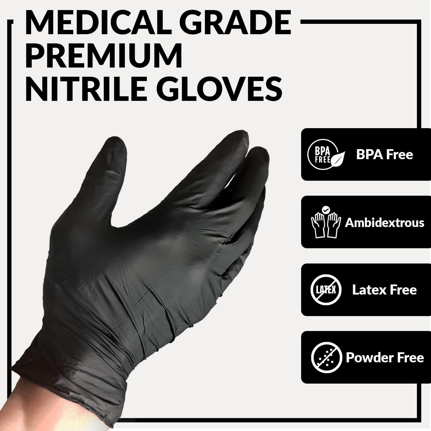 Klex Nitrile Exam Gloves - 1000 Count Black Medical Grade Powder Free Latex Free