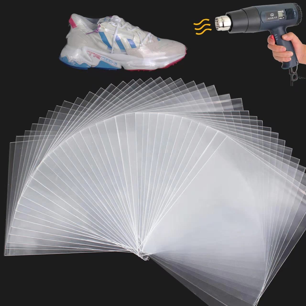 AOUKAR Shrink Wrap Bags 300Pcs 8x12 Inch Clear PVC Heat Sealing Wrap for Packaging