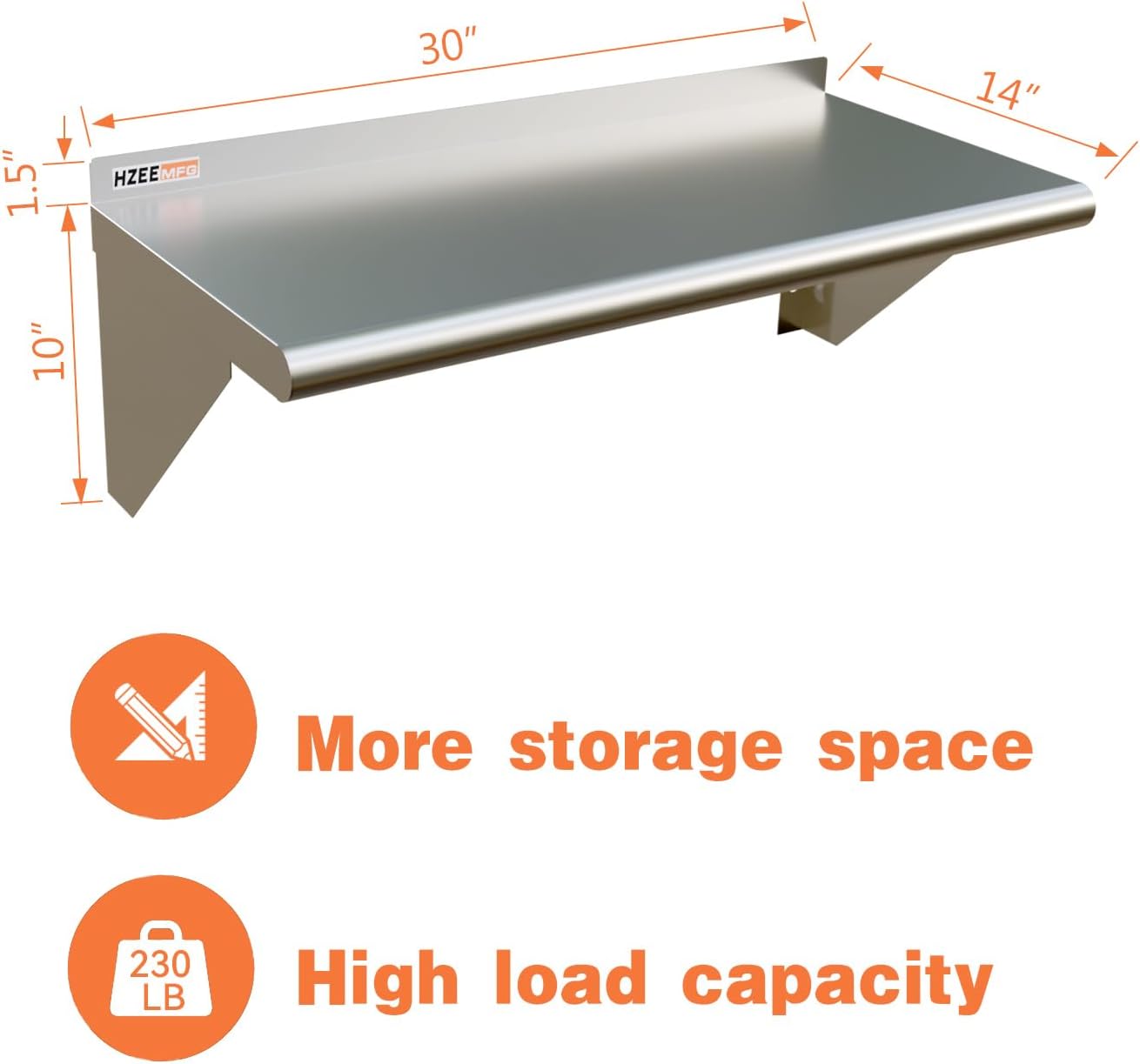 Stainless Steel Wall Mounted Shelf 14x30 Inches