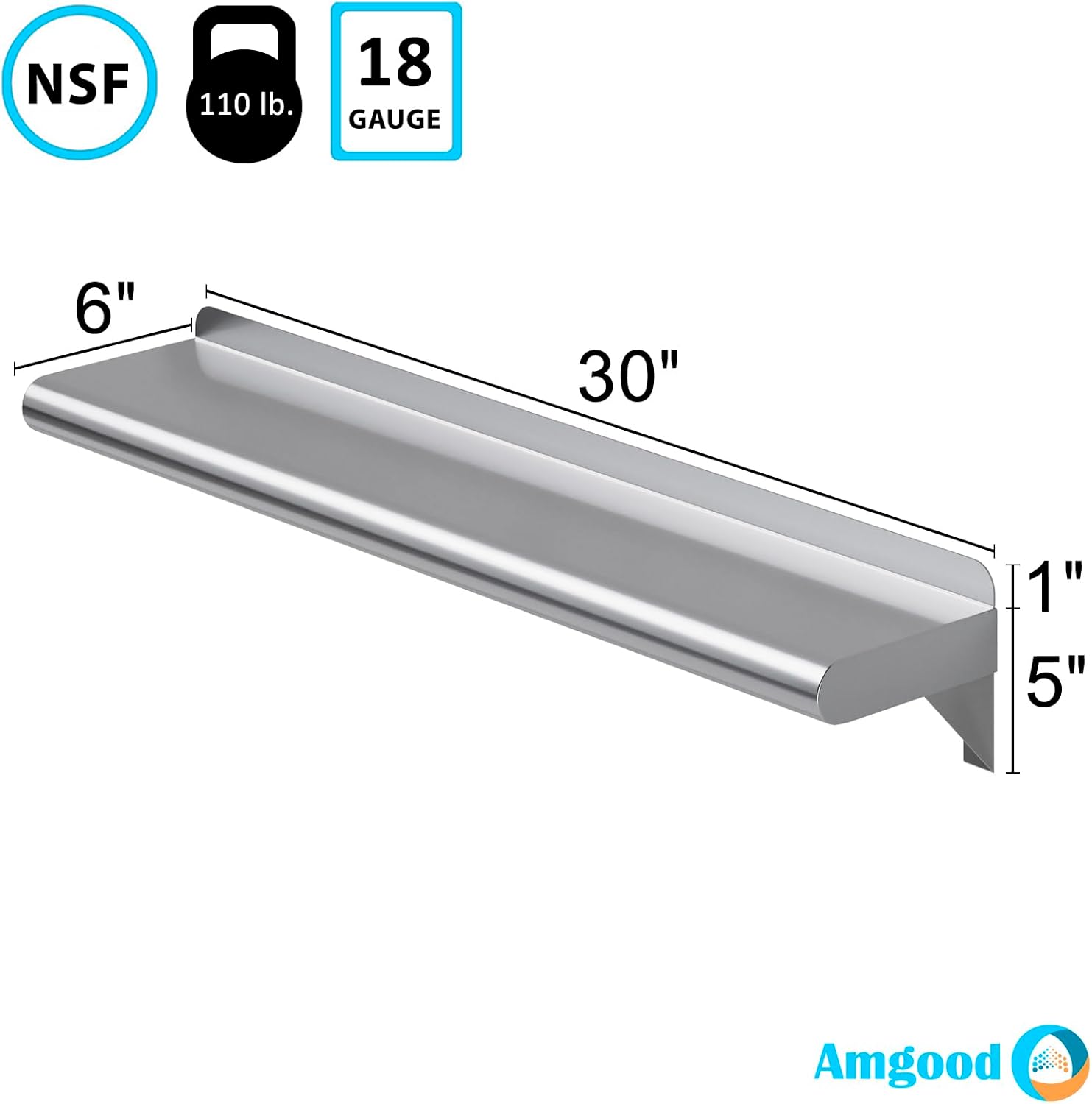 AmGood 6 X 30 Stainless Steel Wall Shelf NSF Commercial Kitchen Use