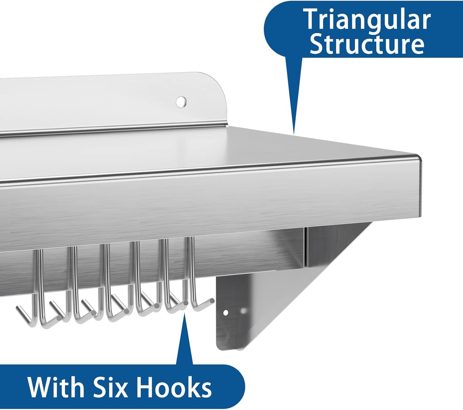 12 Inch x 24 Inch NSF Certified Stainless Steel Wall Mount Shelf with 5 Hooks