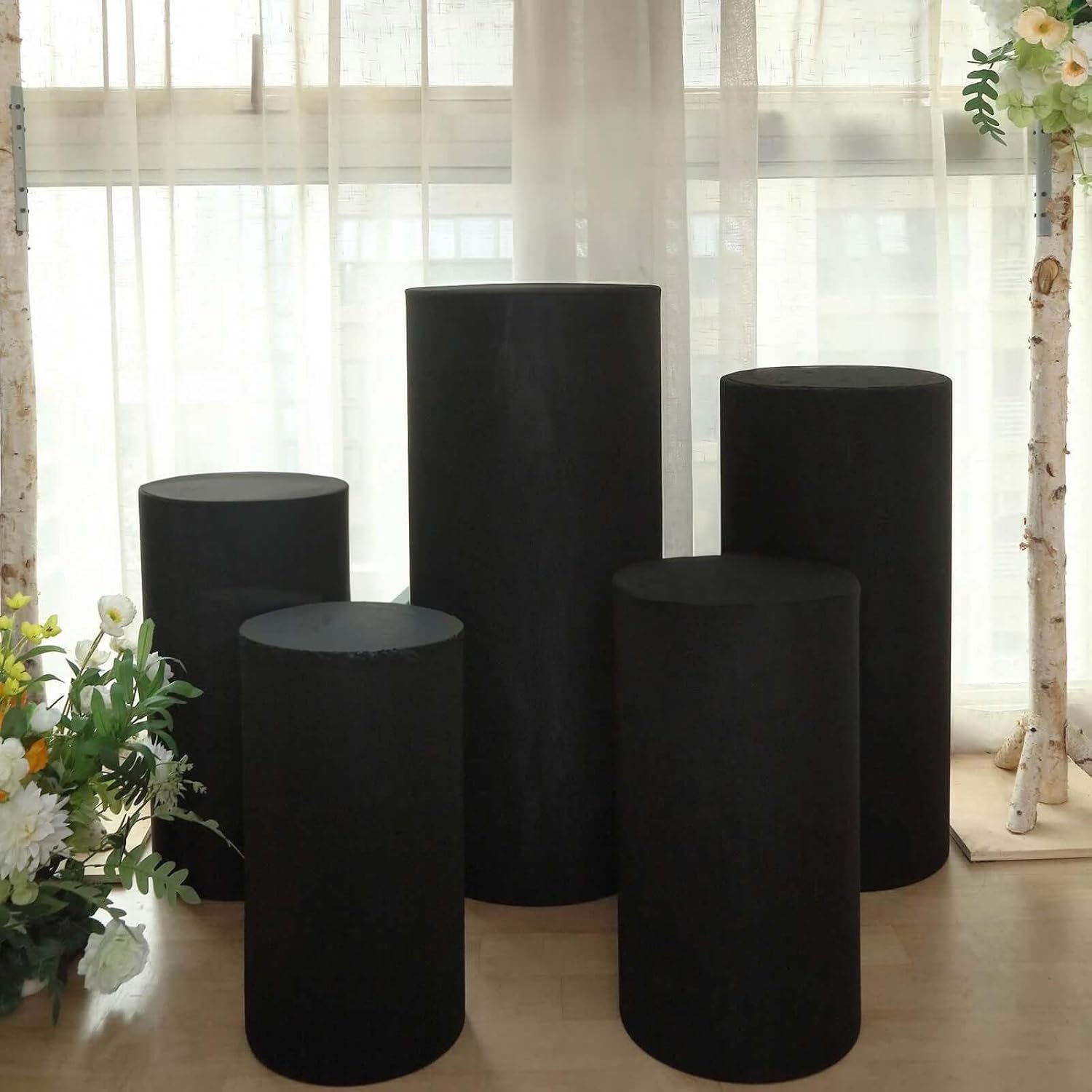 Efavormart Set Of 5 Black Spandex Cylinder Display Stands