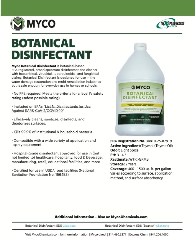 Myco Botanical Disinfectant Cleaner - 1 Gallon Natural Plant-Based Ready-to-Use EPA Registered