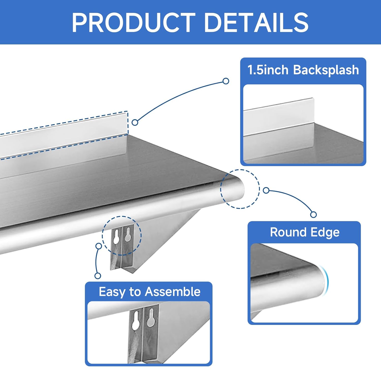 ROCKPOINT Stainless Steel Shelf 10x36 Inches 240lb Silver