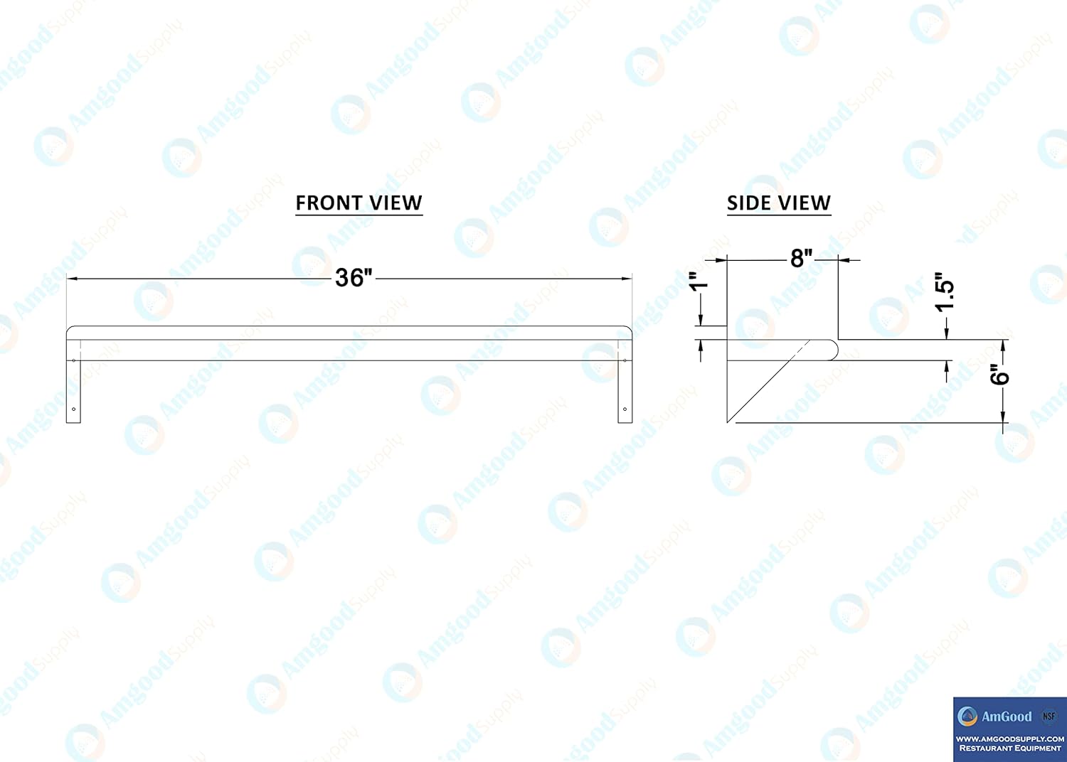 AmGood 8 In x 36 In Stainless Steel Wall Shelf