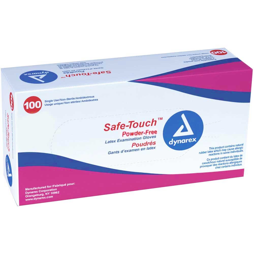 Dynarex Safe-Touch Powder-Free Latex Exam Gloves Large Box of 100