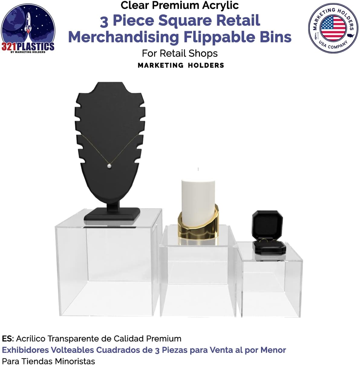 3 Piece Clear Display Riser Boxes for Retail Use