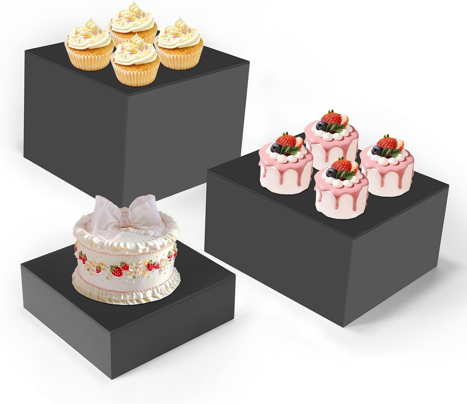 3pcs Buffet Risers Display Stand Set Black