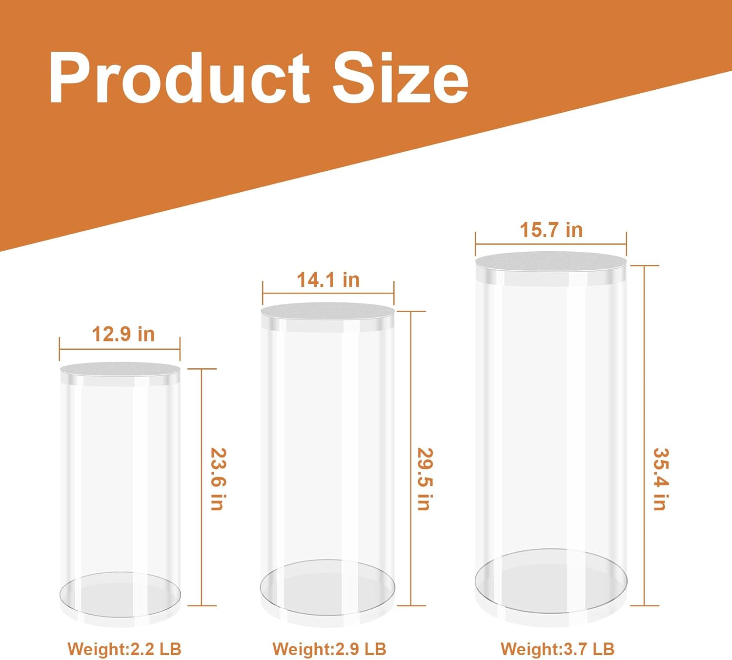 Party Cylinder Stands Set of 3 Clear Acrylic Display Stands