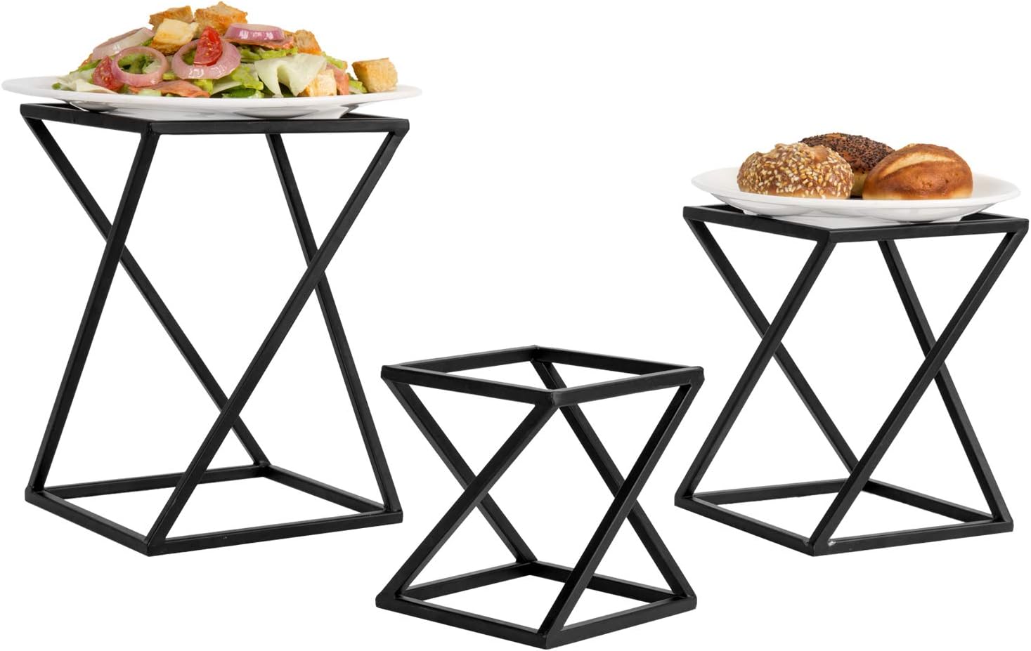 MyGift Twisting Geometric Matte Black Metal Pizza Riser Racks Set of 3