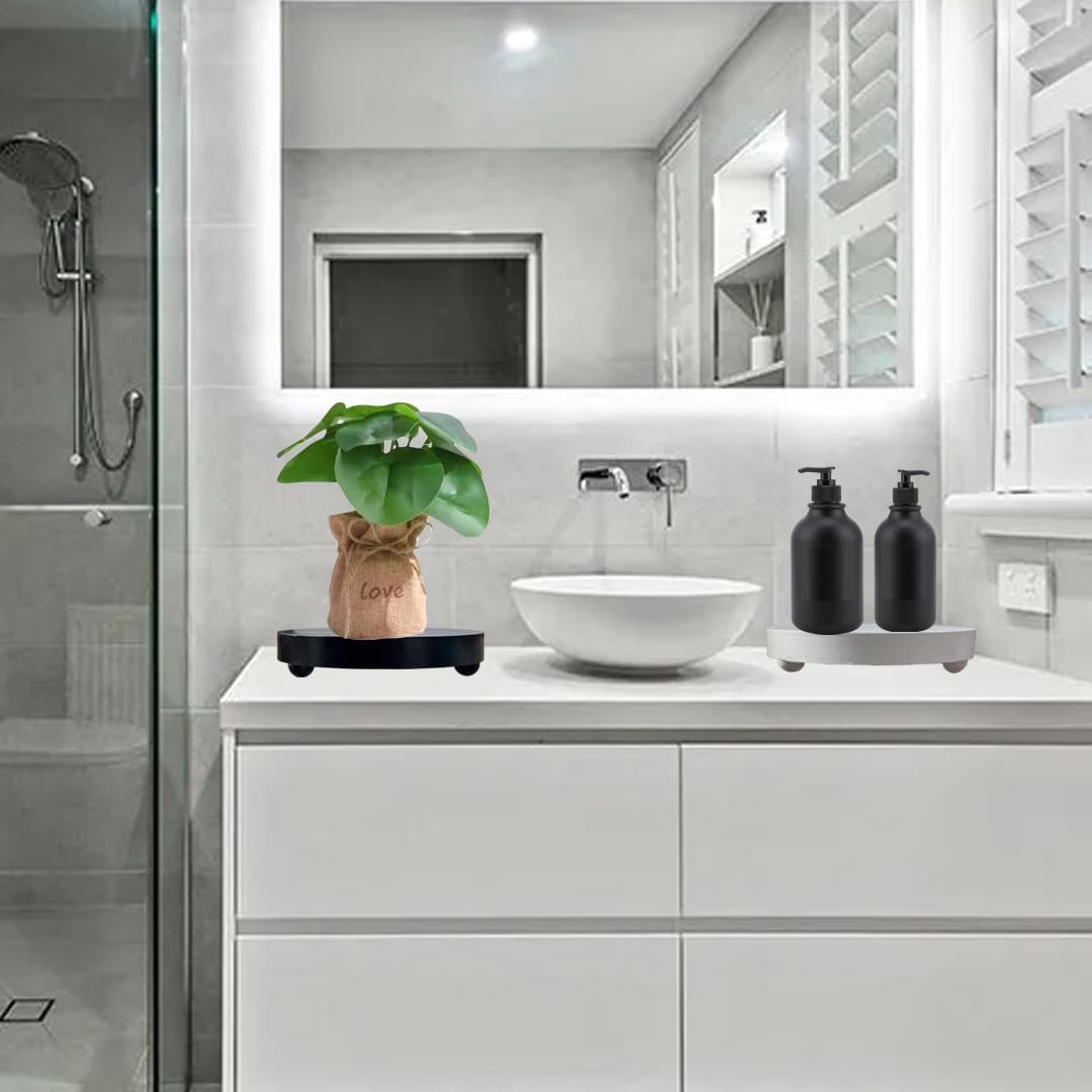 Two Round Wooden Display Stands for Home and Kitchen