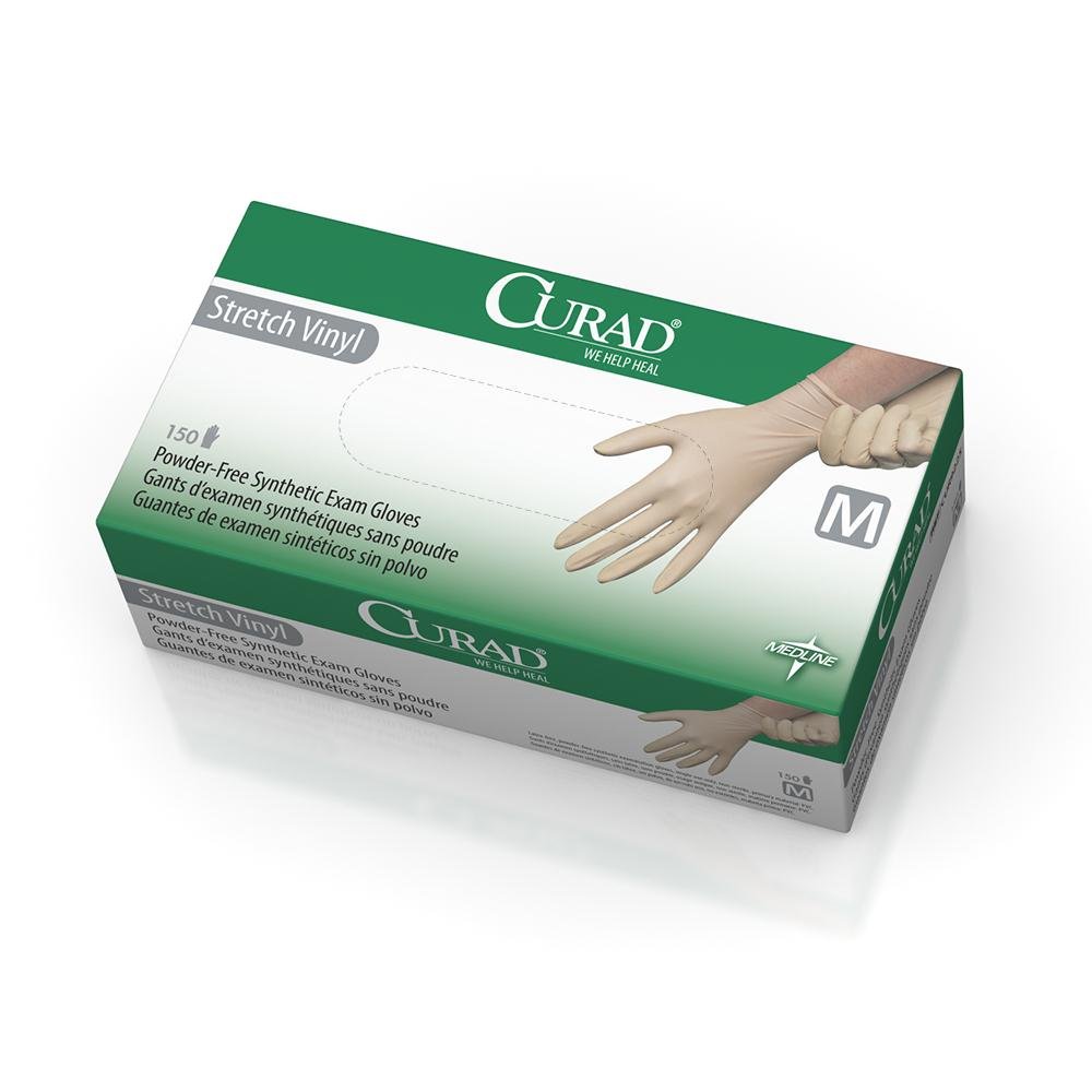 Curad Stretch Vinyl Exam Gloves Latex Free Medium 150 Count